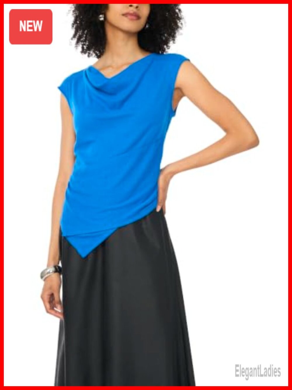 Women's Short Sleeve Draped Front Top Pull On Cap Sleeve Blouse